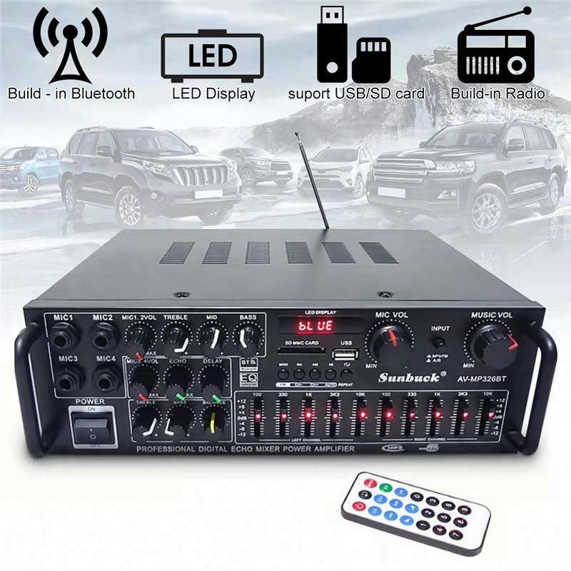 AOSHEN MP326BT 2000W EQ BT Stereo 4 Ohm Mono 20000 Watt Car Amplifier 4Ch