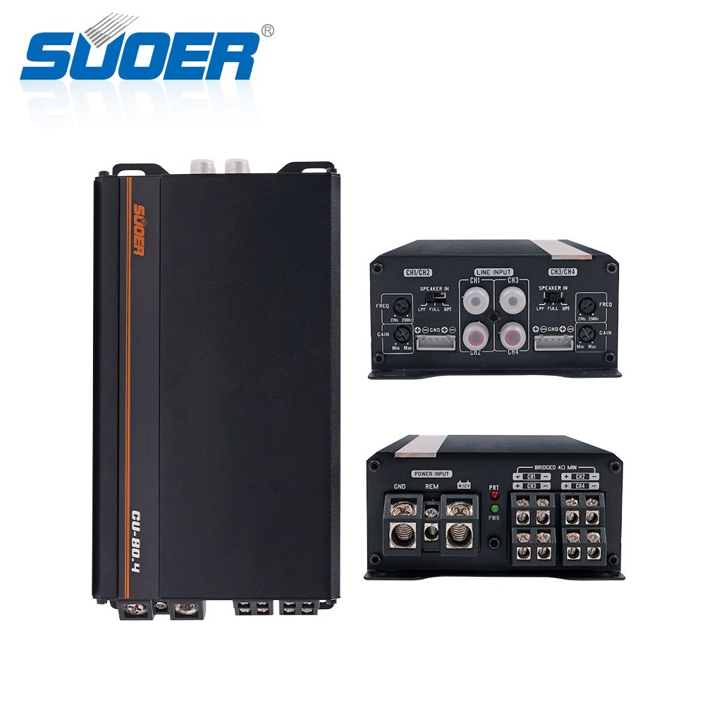 Suoer CU-80.4 Car Audio 1000W Mini Size 190*100*46mm 4 Channel Full Range Class D 4*80w Car Stereo Amplifier