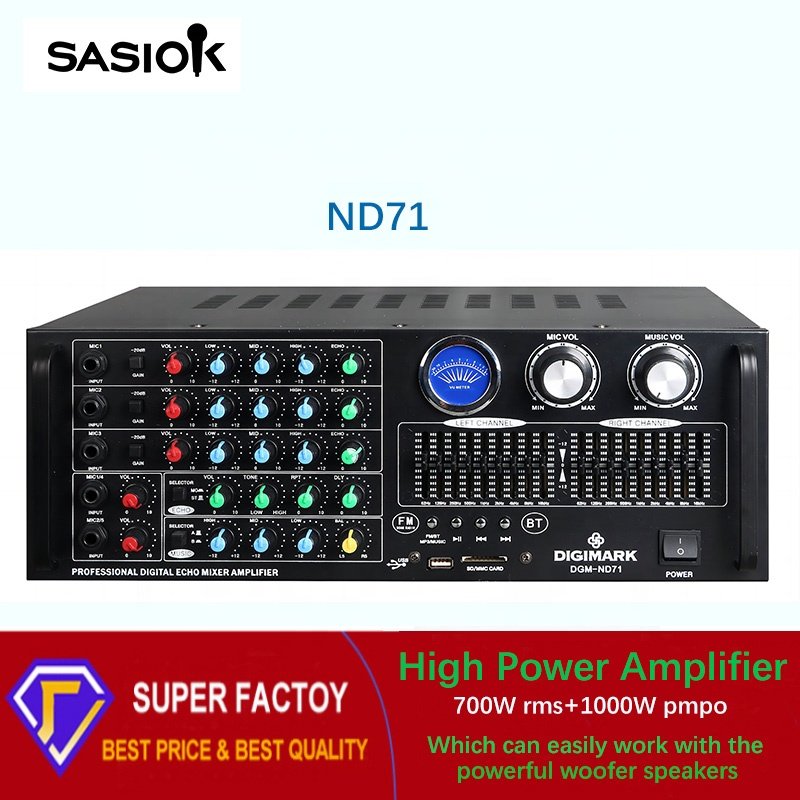700Wrms High Power 20-band Graphic Equalizer ND71 Digital Echo Mixer Amplifier with BT/USB/SD/MMC/AUX/MP3/FM Radio & Echo/delay.