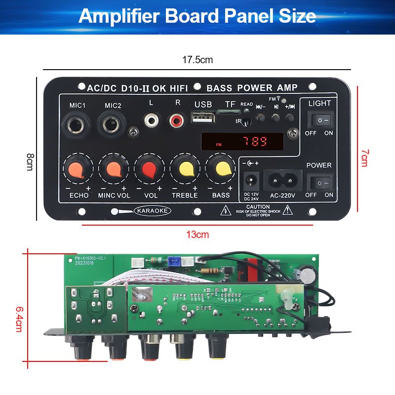 VIRE LED Display Card Plug-in Bluetooth Car Mono 30W Amplifier Board With Reverb and Microphone Function