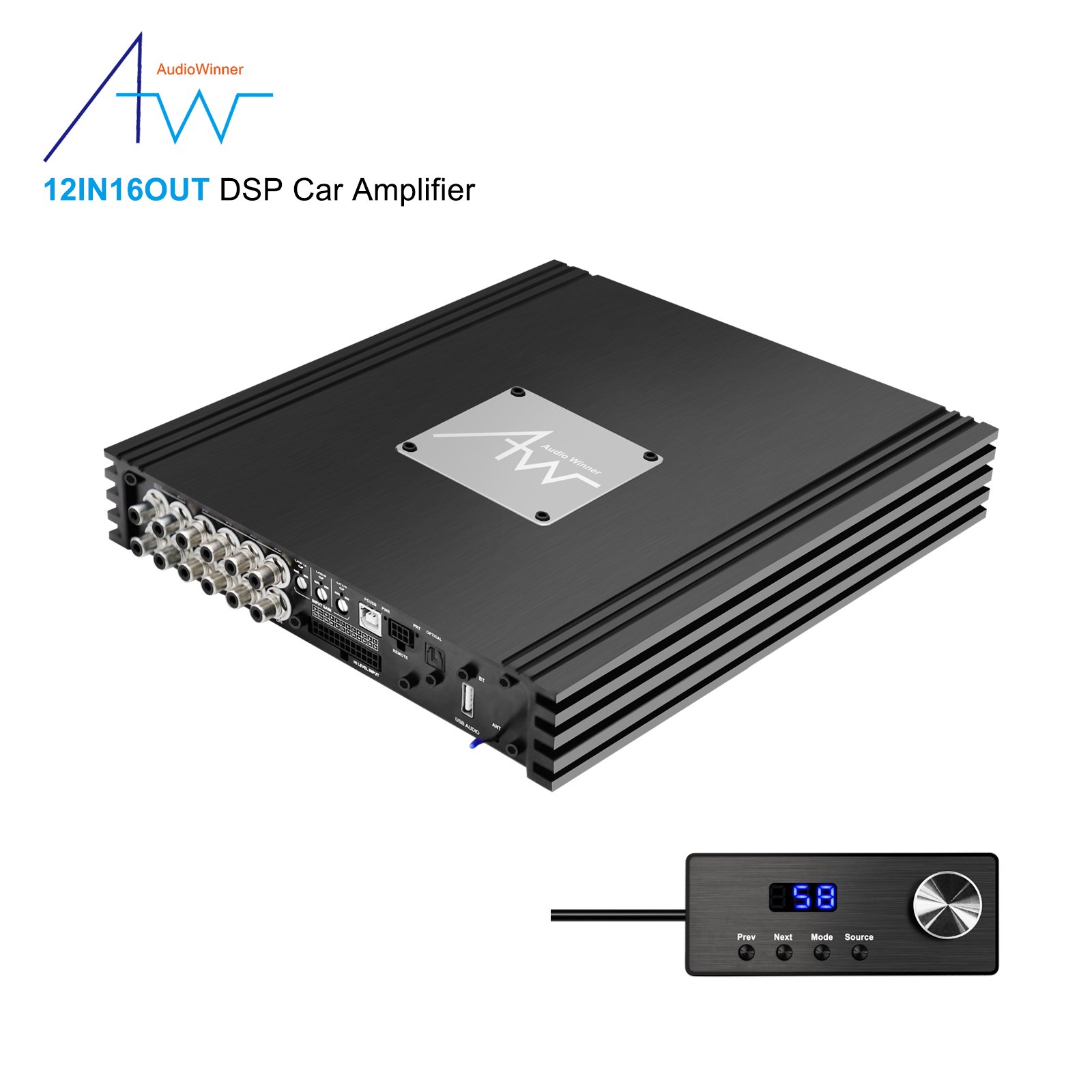 AudioWinner T1216.12D 16 Channel Dsp Car Audio Class D Car Amplifier with Aluminium Housing Equalizers and Crossovers for Monos
