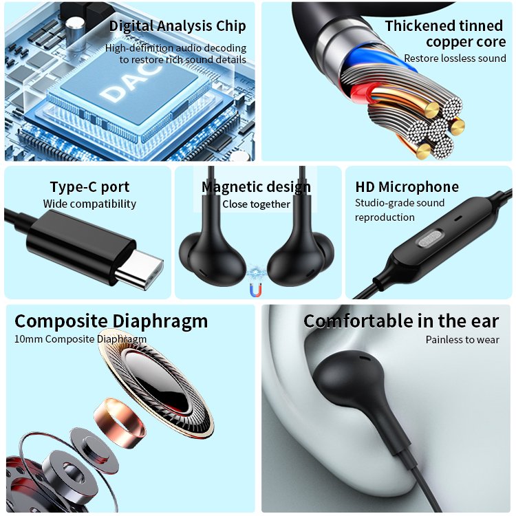 Metal heavy bass K-song gaming wire-controlled headphones phone K-song gaming earphone Live voice changing singing recording