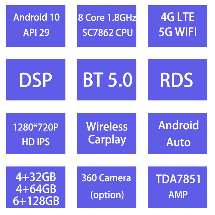 TS10 Android 7708 Radio 7850 7851 Amplifier 4G 32GB 4+64GB Car Screen 6+128GB Player 4G AM 360 Camera Headunit