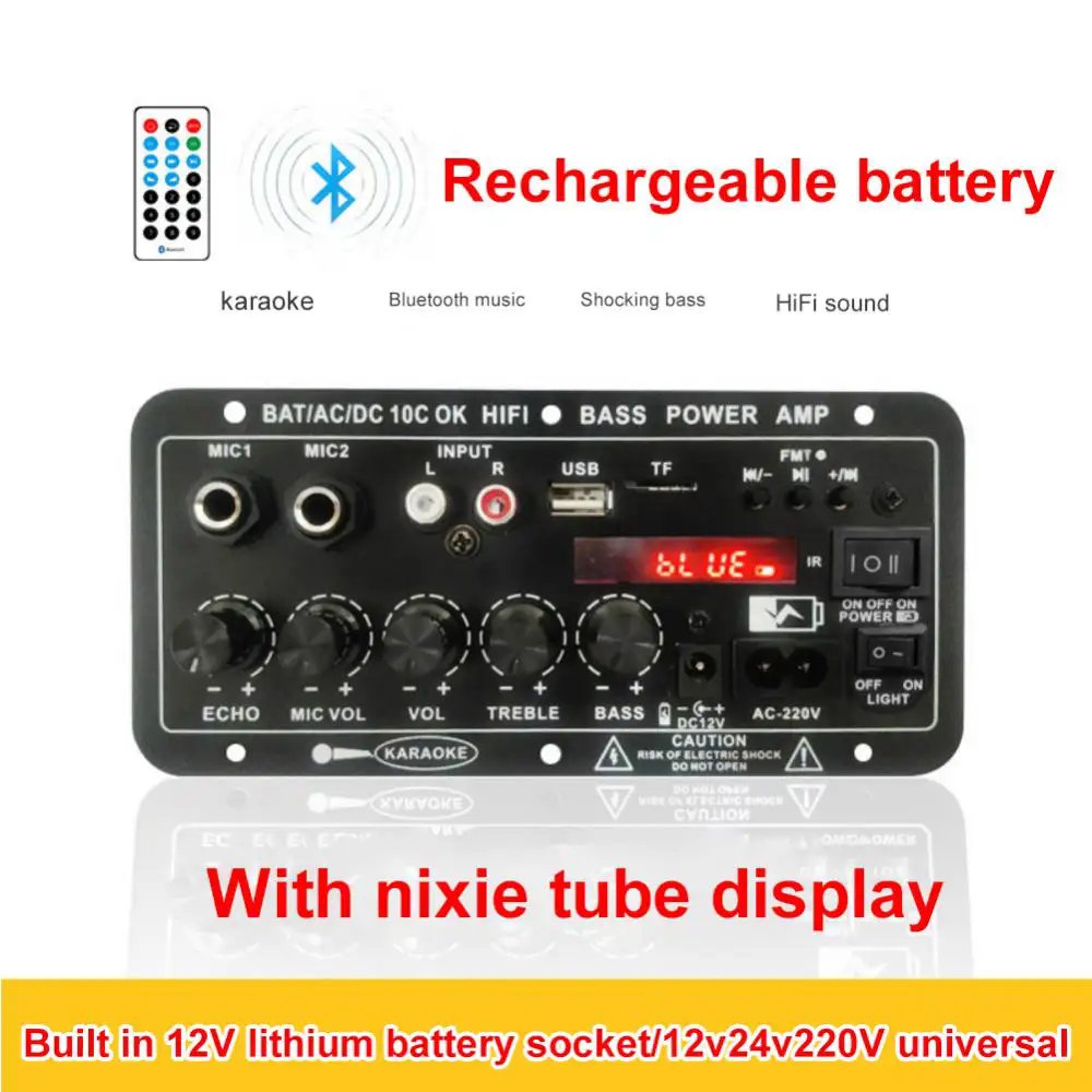 Power Amplifier Board Subwoofer Dual Microphone Karaoke Audio Board D10C Digital BT Stereo 24V/220V CAR AMPLIFIER Mono Amplifier