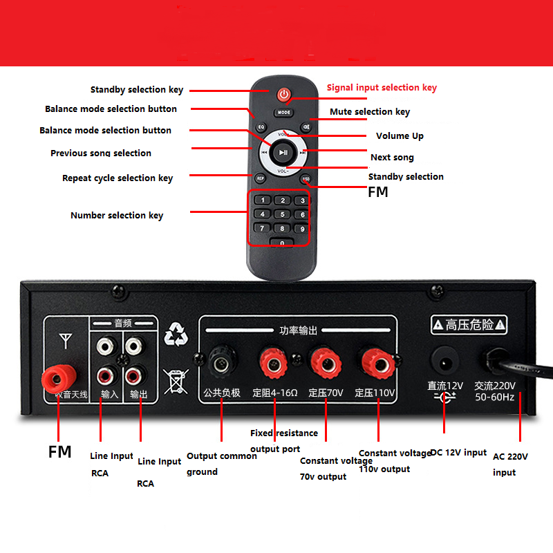12V AC/DC Constant voltage small Bluetooth amplifier for home and car use 80w