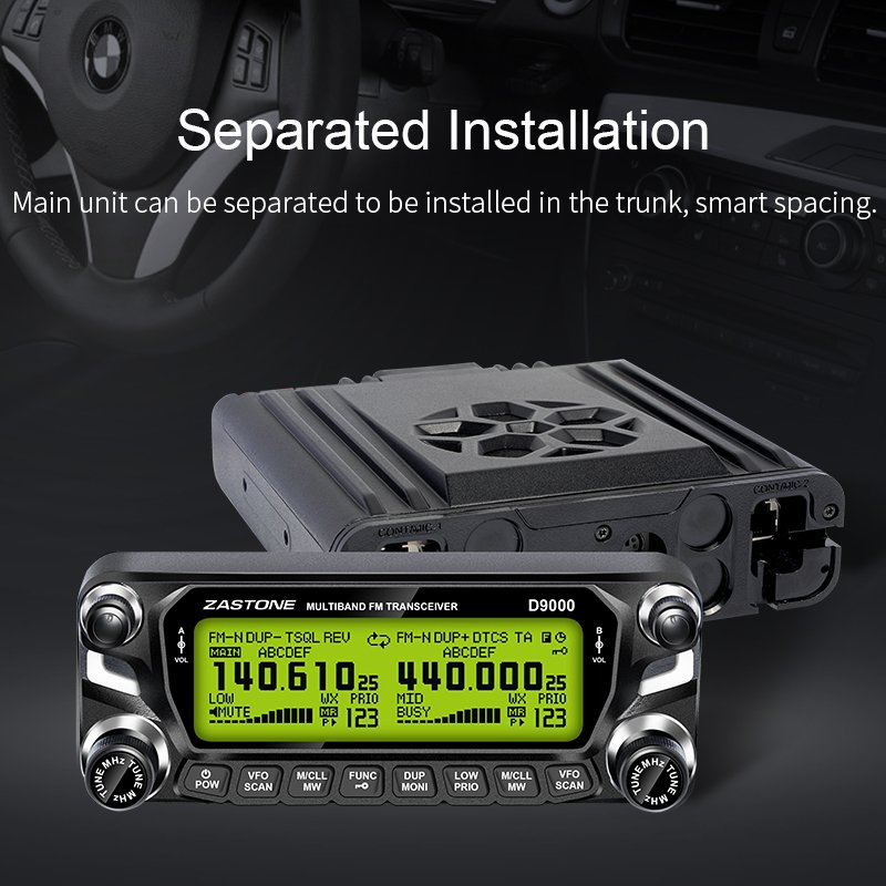 2023 Zastone D9000 50W Car Walkie Talkie 50km Dual Band U/V Mobile Radio HF Transceiver CB Radio Station 136-174MHZ 400-520MHZ