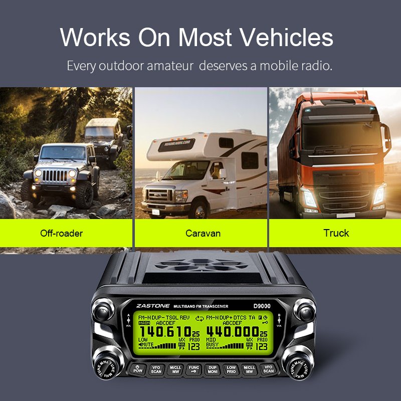 2023 Zastone D9000 50W Car Walkie Talkie 50km Dual Band U/V Mobile Radio HF Transceiver CB Radio Station 136-174MHZ 400-520MHZ