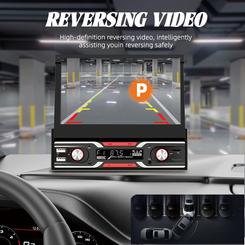 7in Retractable Screen 1 Din Car Bluetooth Mp5 Player Car AM/FM/RDS Radio Carplay