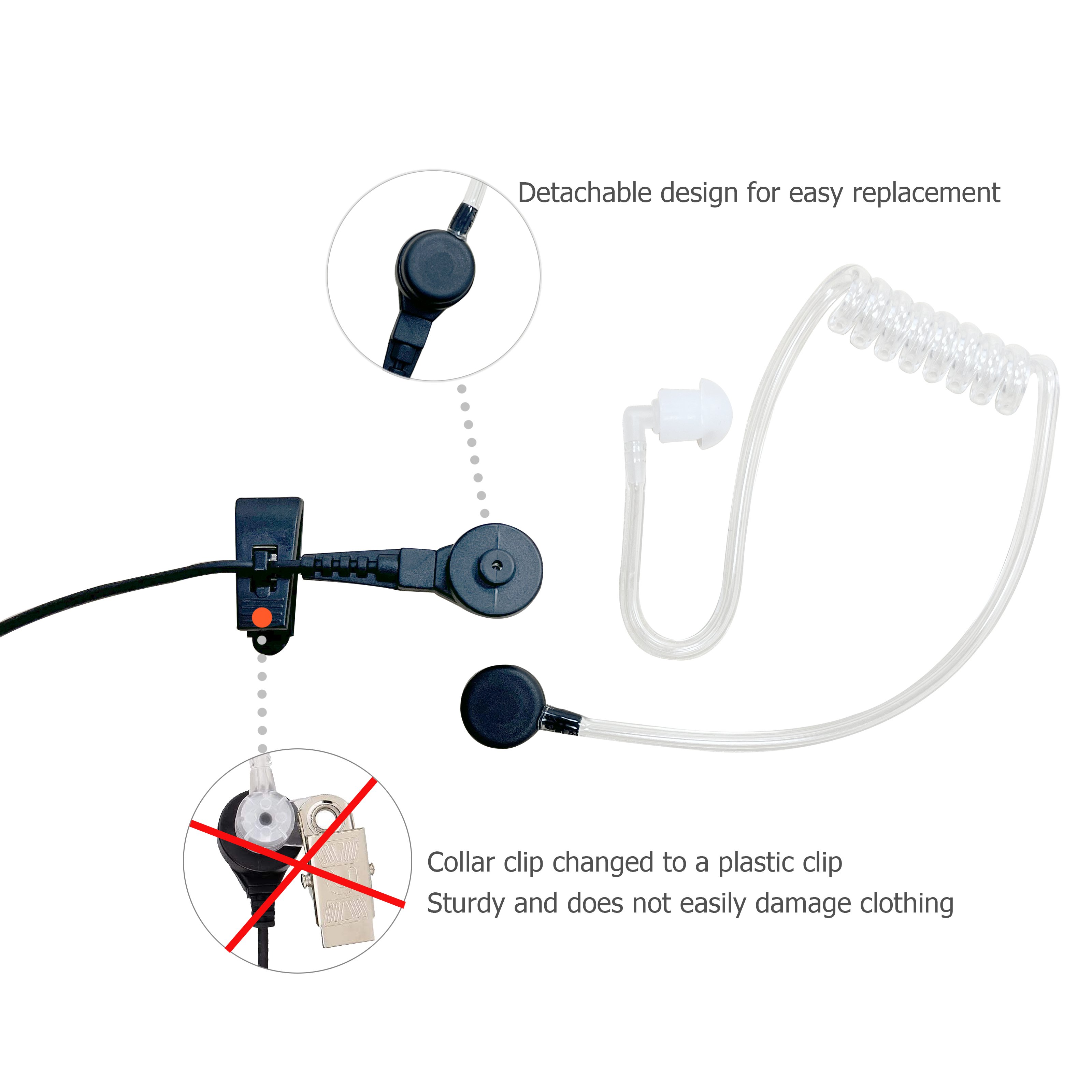 New Product Walkie Talkie Earpiece with Mic Acoustic Tube Compatible with Kenwood Baofeng Two-Way Radios for (6set/Black)