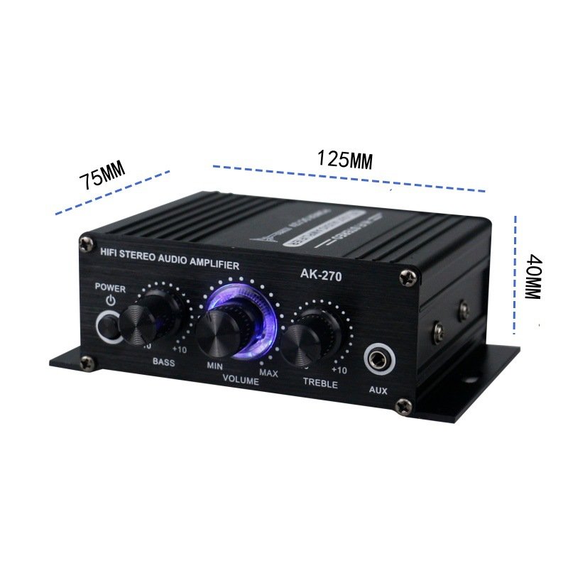 AK-270 HIFI Amplifier 2.0 Channel Home Amp Bass and Treble Adjustment Stereo Audio Home Cinema Sound System DC12V MP3 AK270