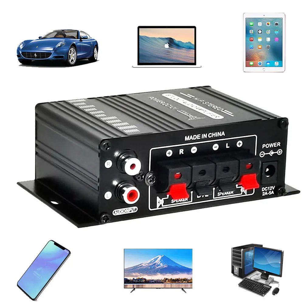 AK-270 HIFI Amplifier 2.0 Channel Home Amp Bass and Treble Adjustment Stereo Audio Home Cinema Sound System DC12V MP3 AK270