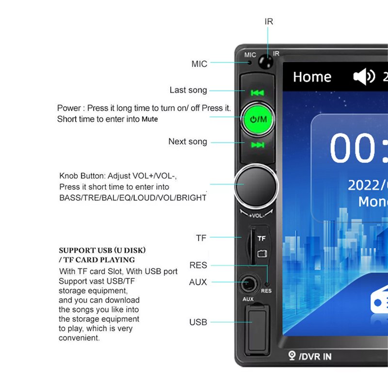 HENGMALL Universal 1Din Stereo 7" Touch Screen Video MP5 Player Car Multimedia Player Auto Radio Auto Backup Camera Function