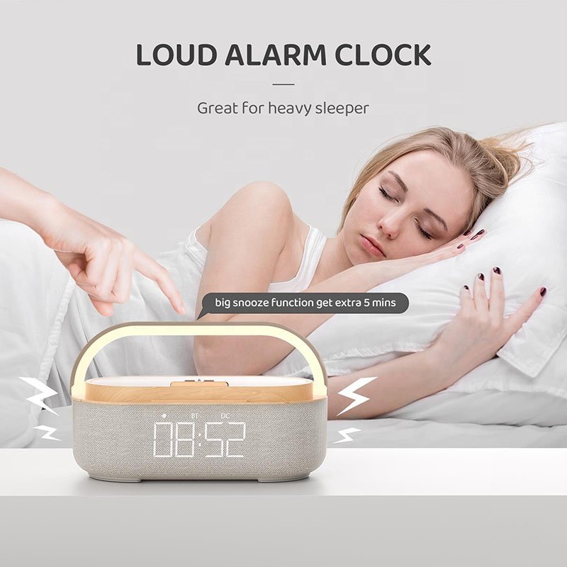 Trending Hot Products Creative Gift Multifunctional Touch Alarm Clocks Dimming Table Lamp 15W QI Wireless Charger Small Speaker