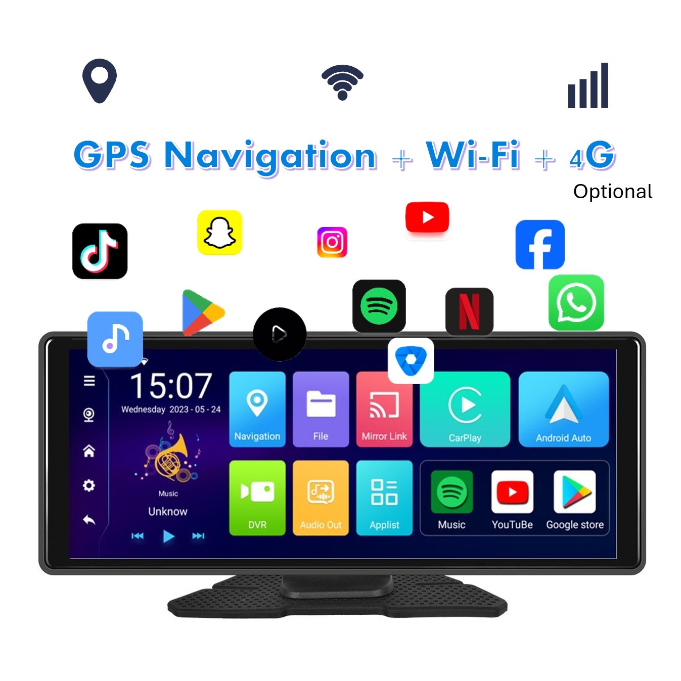 Zmecar Universal Carplay Screen Car Stereo Android Auto Front Camera Dvr Gps Wifi Bt Auto Electronics 10.26" Potable Car Player