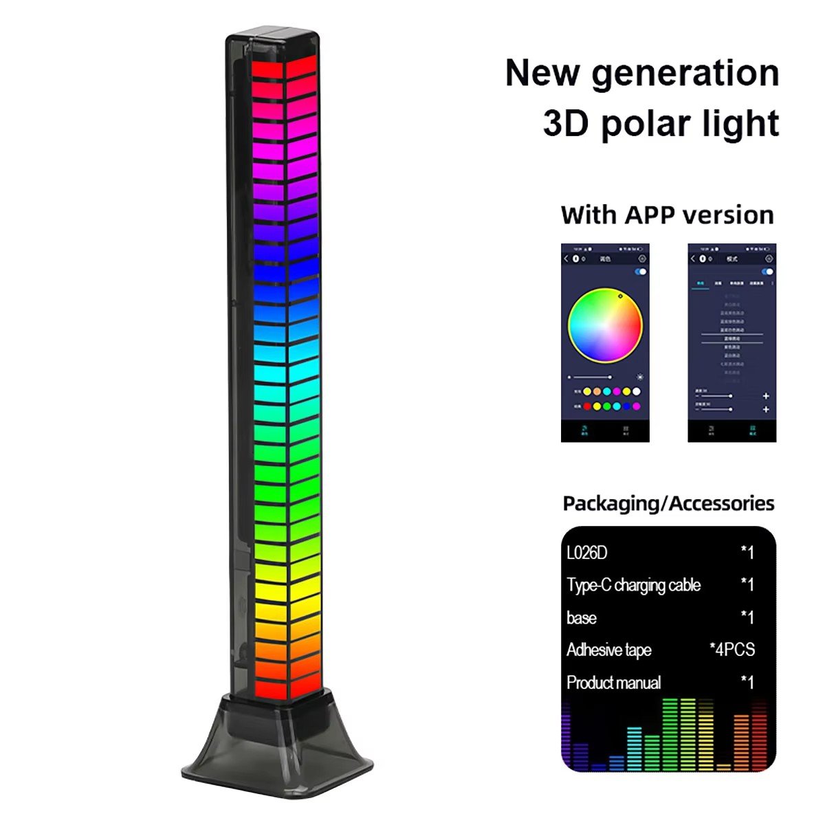 3D LED Voice APP Control Stereo Music Spectrum LED Light Audio Level Indicator Amplifier VU Meter Car Player Atmosphere Lamps