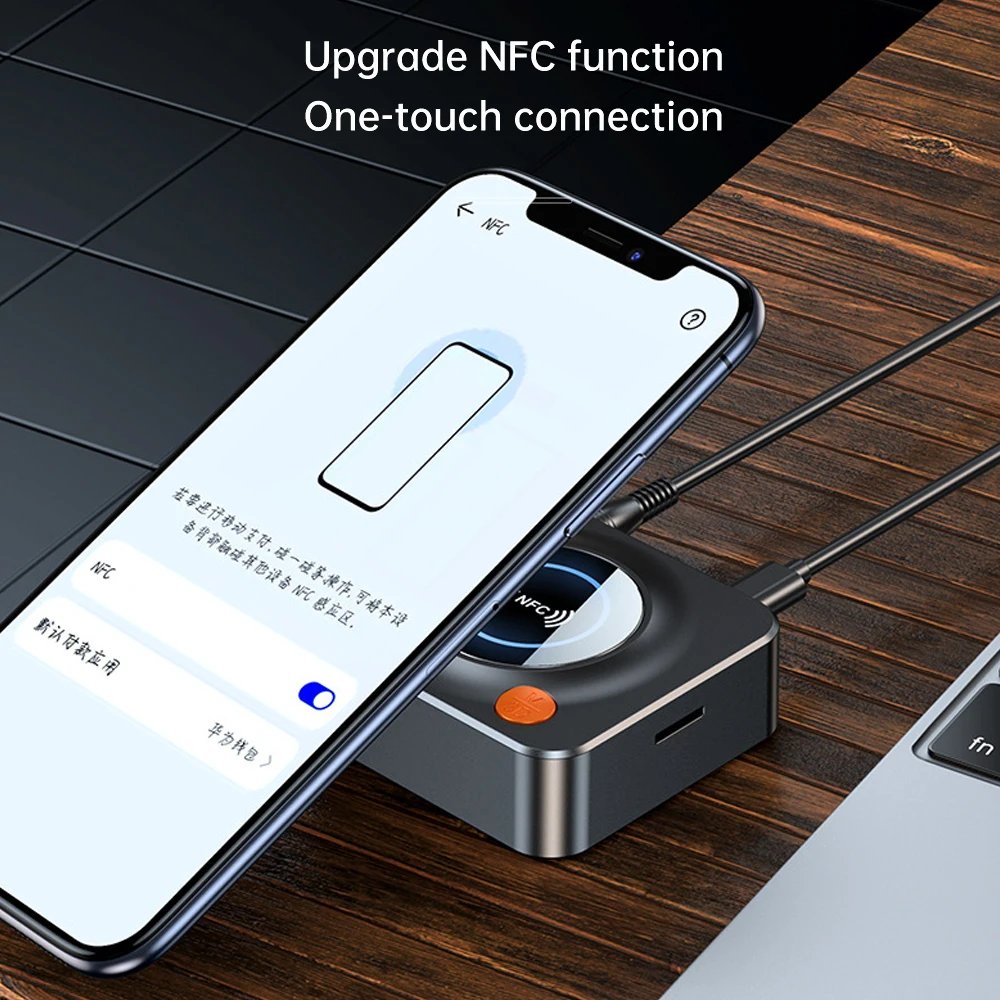 New NFC Blue-tooth 5.1 Receiver Car NFC Stereo AUX Bluetooth Audio Wireless Adapter MP3 Player Wireless Car Kit Supports TF Card