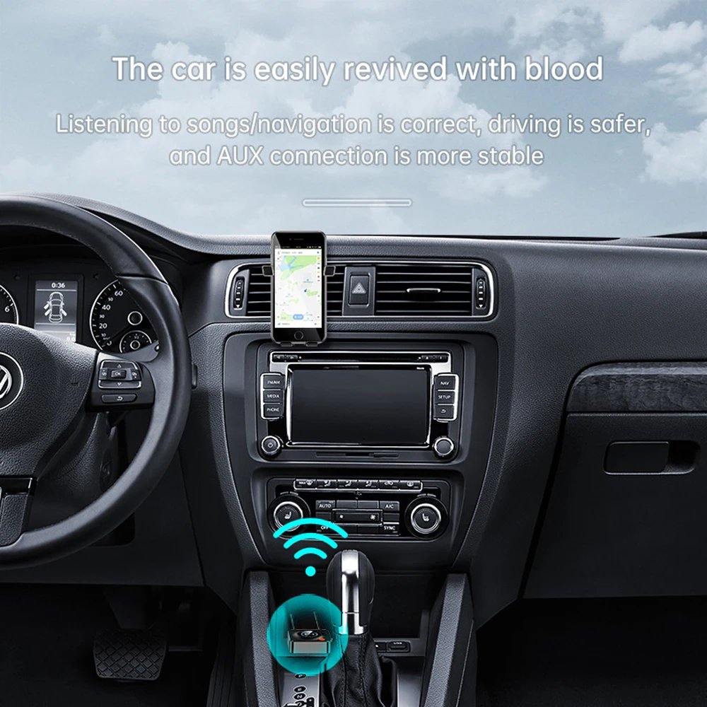 New NFC Blue-tooth 5.1 Receiver Car NFC Stereo AUX Bluetooth Audio Wireless Adapter MP3 Player Wireless Car Kit Supports TF Card