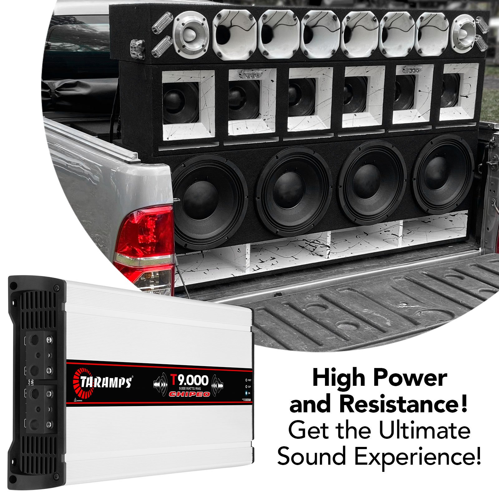 Taramps T 9.000 Chipeo Amplifier 1 or 2 Ohms 9000 Watts RMS 1 Channel Car Audio Peak Power 11000W RMS Monoblock Automotive Sound