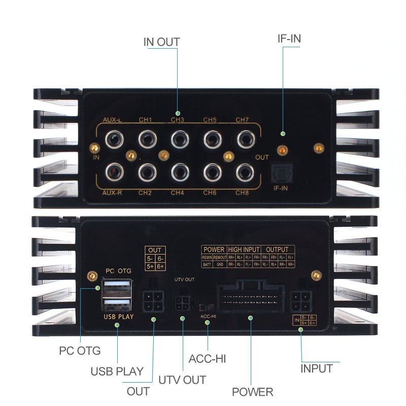6 Channel Car Amplifier DSP Processor Powered Amplifier With Digital Signal Processor Class AB Car Amplifier