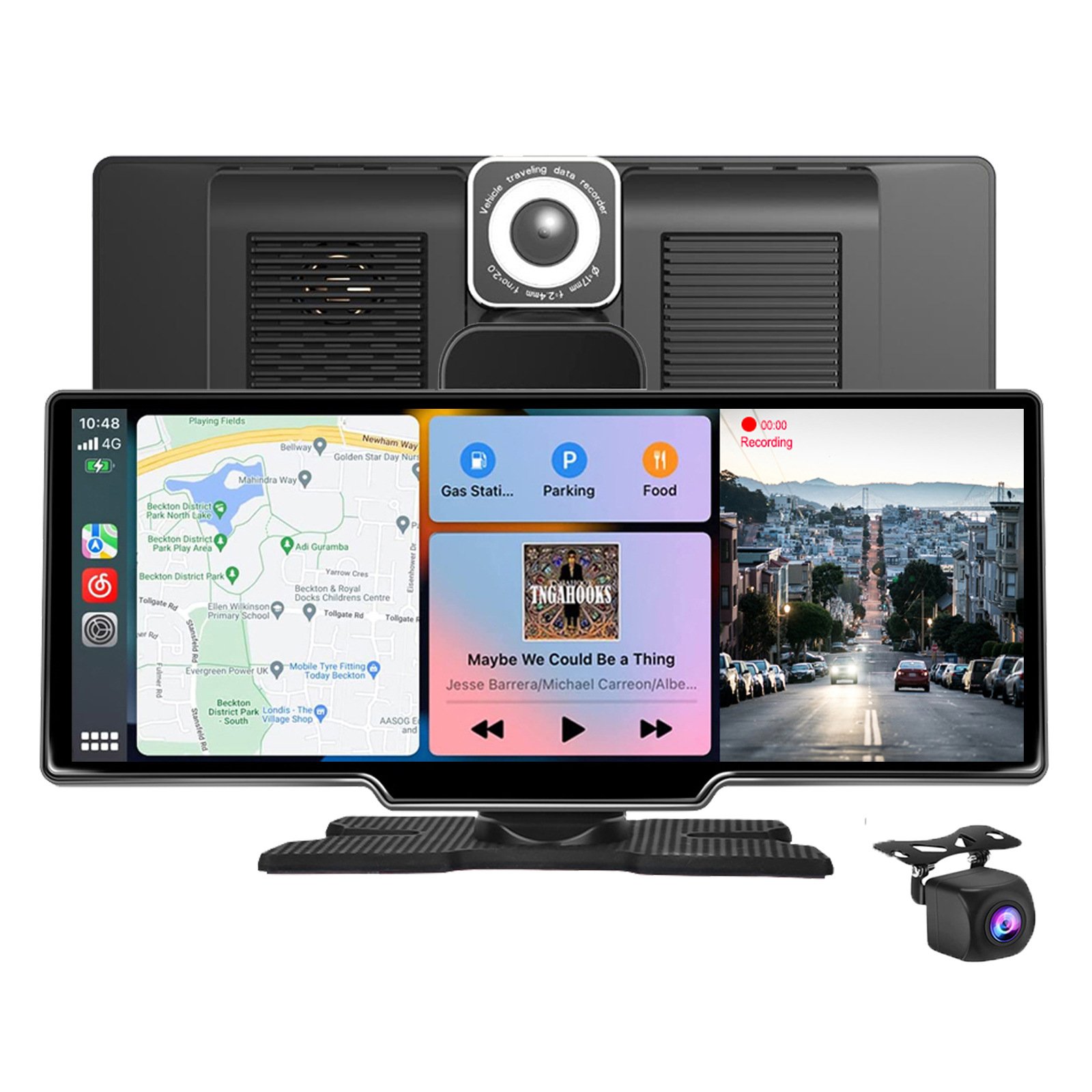 2024 New 10.26'' Portable Carplay Screen With Waterproof 4K 1080P Dash Camera AUX Port Auto Headunits With GPS BT5.0 MP5 Player