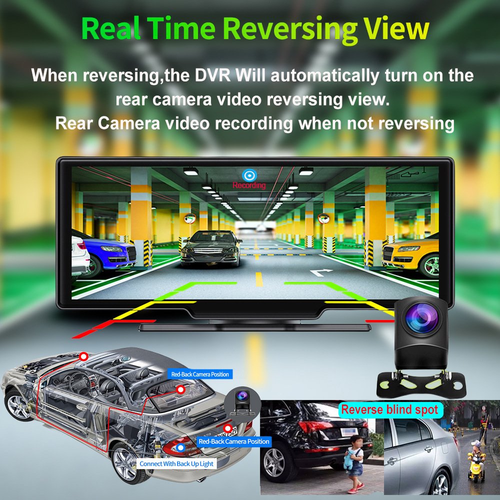 2024 New 10.26'' Portable Carplay Screen With Waterproof 4K 1080P Dash Camera AUX Port Auto Headunits With GPS BT5.0 MP5 Player