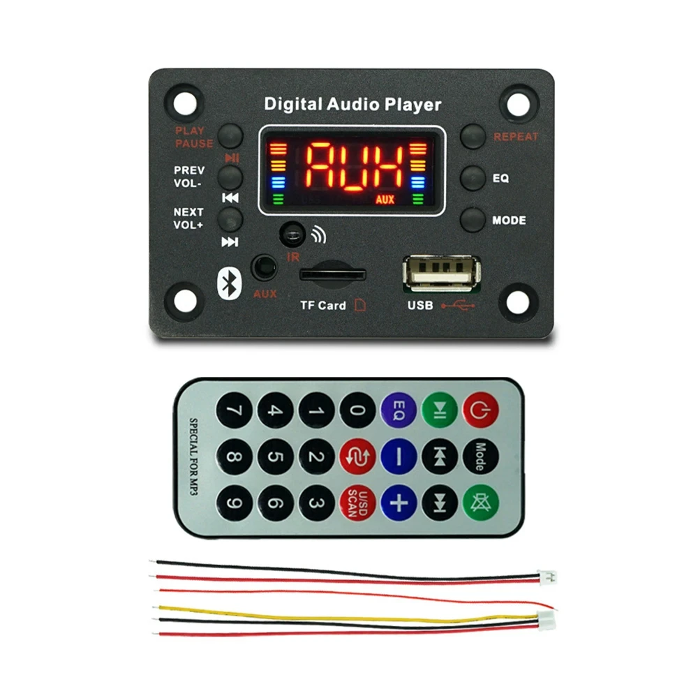 12V Wireless Bluetooth 5.0 MP3 WMA Decoder Board Car Audio USB TF FM Radio Module Color Screen MP3 Player Module