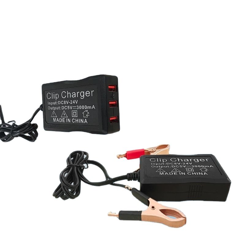 DC8-24V 3 USB Motorcycle Usb Charger 5V 3A Battery Clip Charger