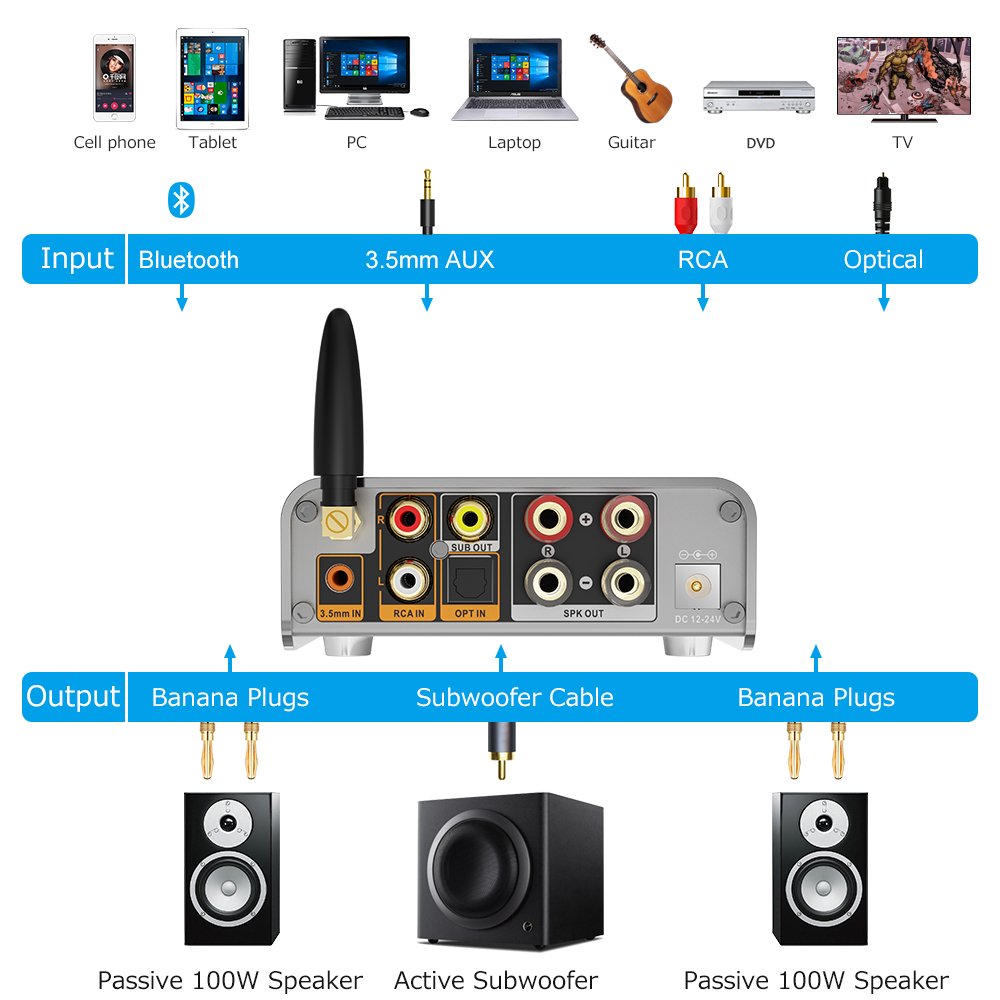 Wholesale Hot Sell Audio Amplifier Receiver Bluetooth 5.1 and Line in Dual Model 1Mii DS300 Support Aptx Aptx HD for TV Speaker