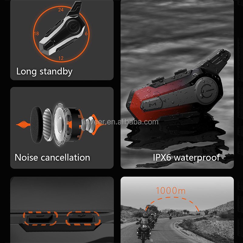 inveer IPX6 Water-proof &rugged design Duplex Bluetooth intercom helmet Headset E1 for helmet motorcycle accessories headset