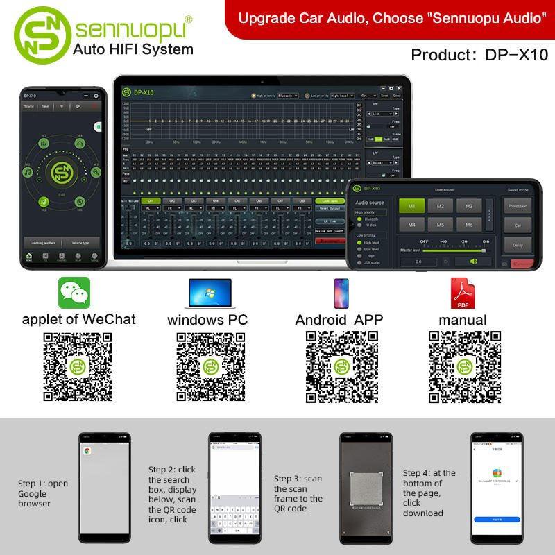 Sennuopu X10B Bluetooth 4 Ch Automotive Car Amplifier Stereo Dsp Audio Processor Subwoofer Amp 12 V 8 Channel Universal 2 KG
