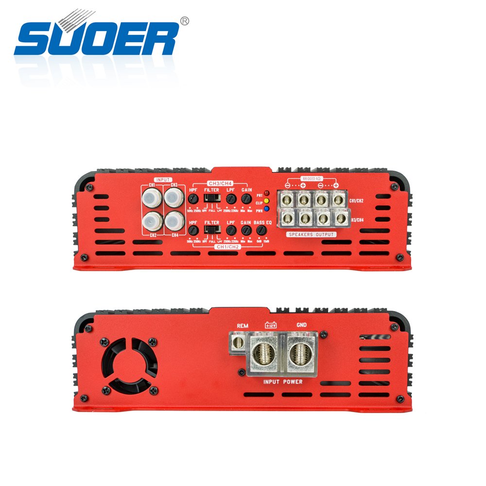 Suoer BP-500.4 4-Channel Car Amplifier Full Range X12 6000 Watts Max Power High Performance Audio Enhancement