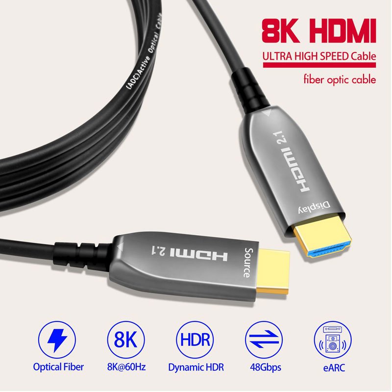 Justlink HDMI V2.1 Cable 50m Ultra High Speed HDR with 8K@60Hz 4K@144Hz AOC Male to Male Fiber Optic HDMI Cable for Monitor PC