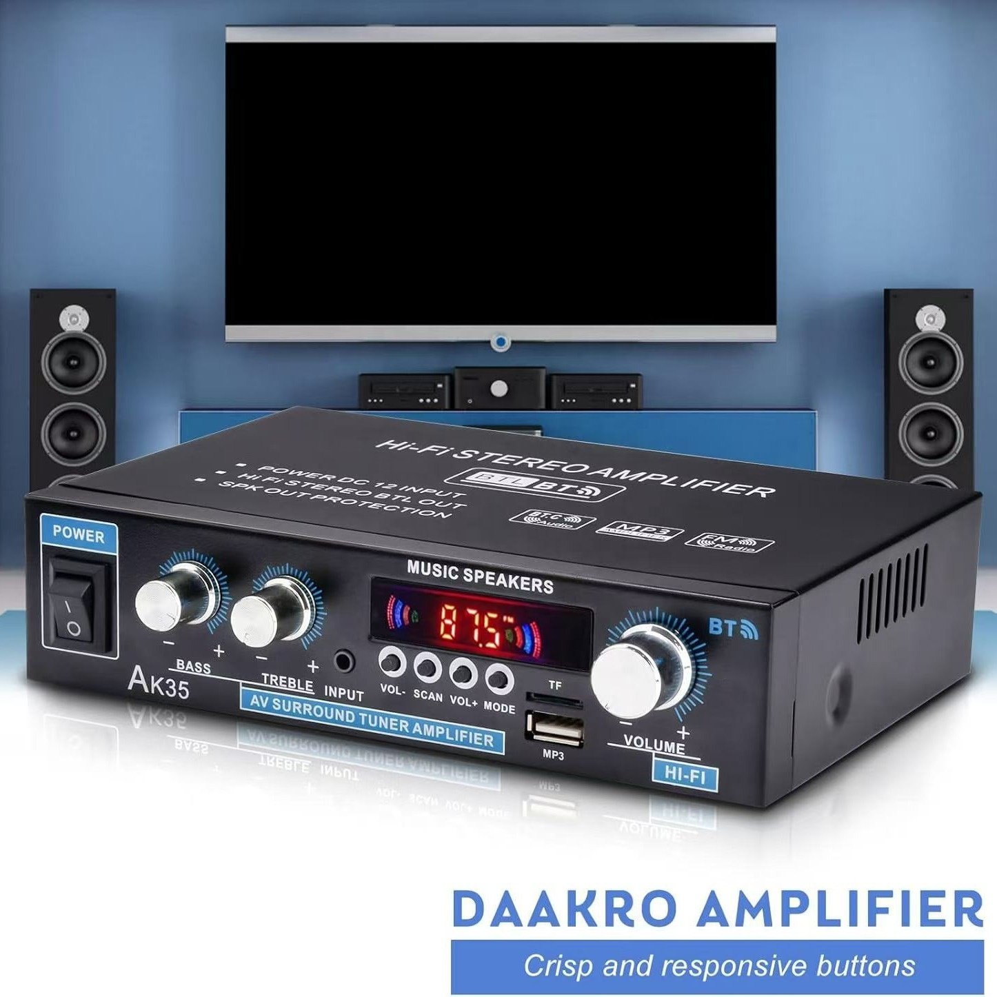 AK35 Digital BT Power Player U Disk Reading Card Radio 2.0 Sound Channel Car Home Small Power Amplifier