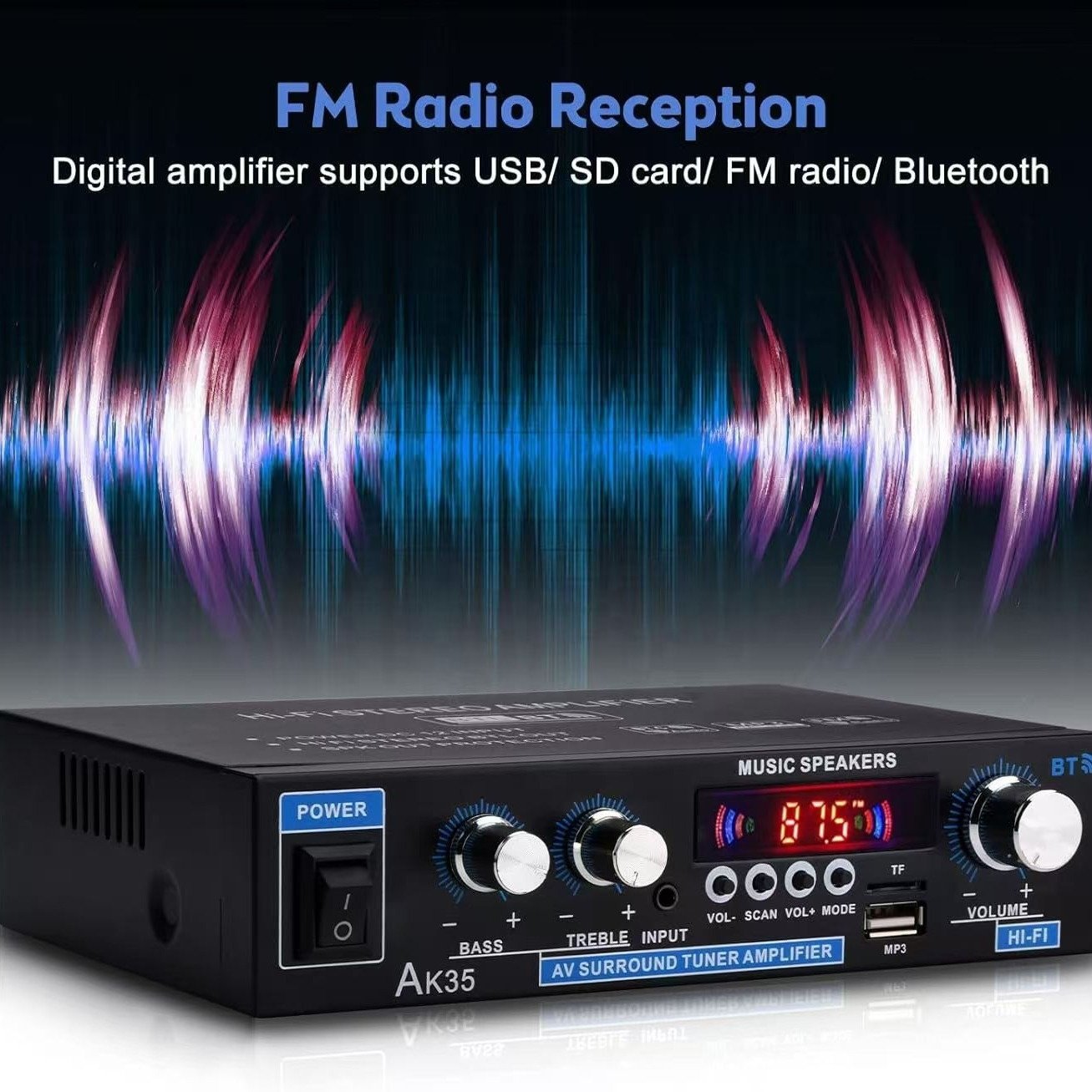 AK35 Digital BT Power Player U Disk Reading Card Radio 2.0 Sound Channel Car Home Small Power Amplifier