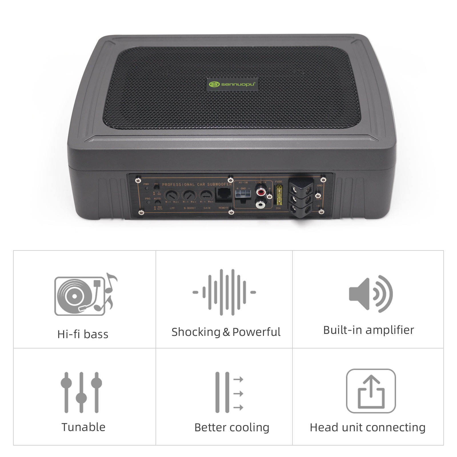 Sennuopu T6 Bass Active Subwoofer Amplifier Car Speakers Under Seat Audio Sub Woofer Car Subwoofer