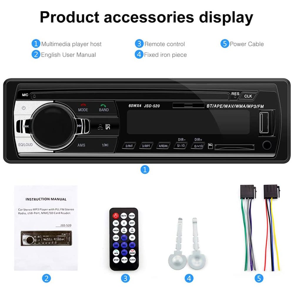 One Din Car Radio JSD520 12V Car Mp3 Player Autoradio BT FM Transmitter Aux-in USB Handsfree Audio Car Stereo