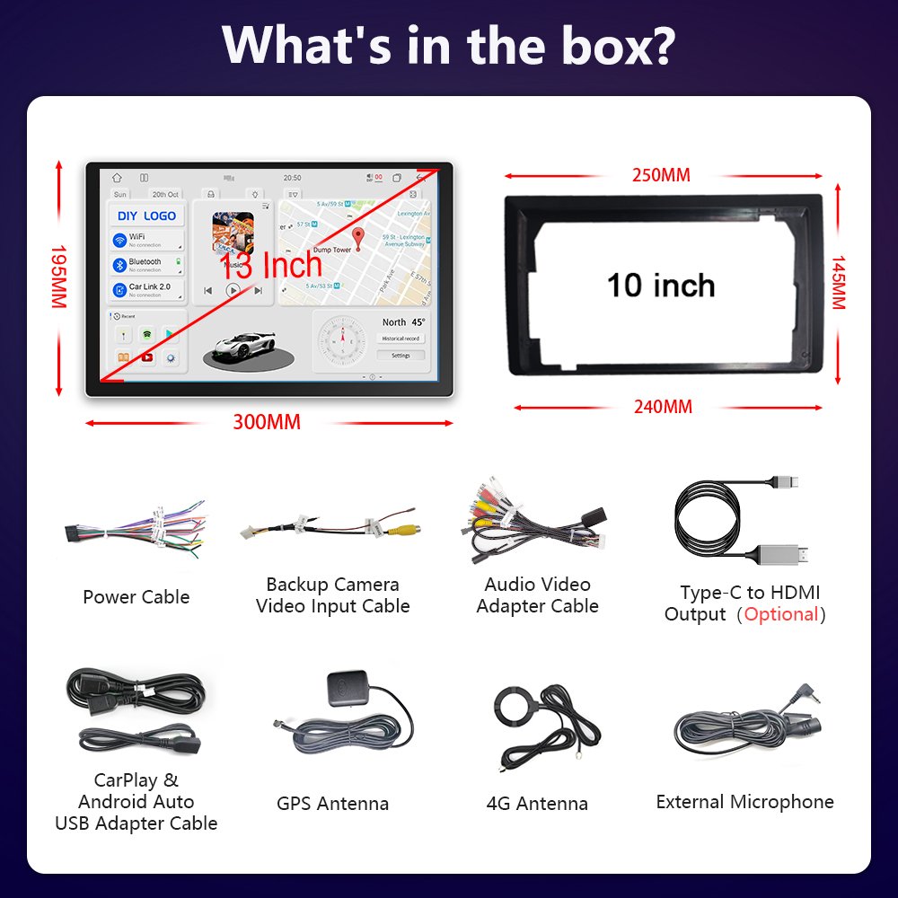 8GB+256GB 13 Inch OLED Screen Player FM Autoradio Multimedia Blue Tooth Android Car Radio