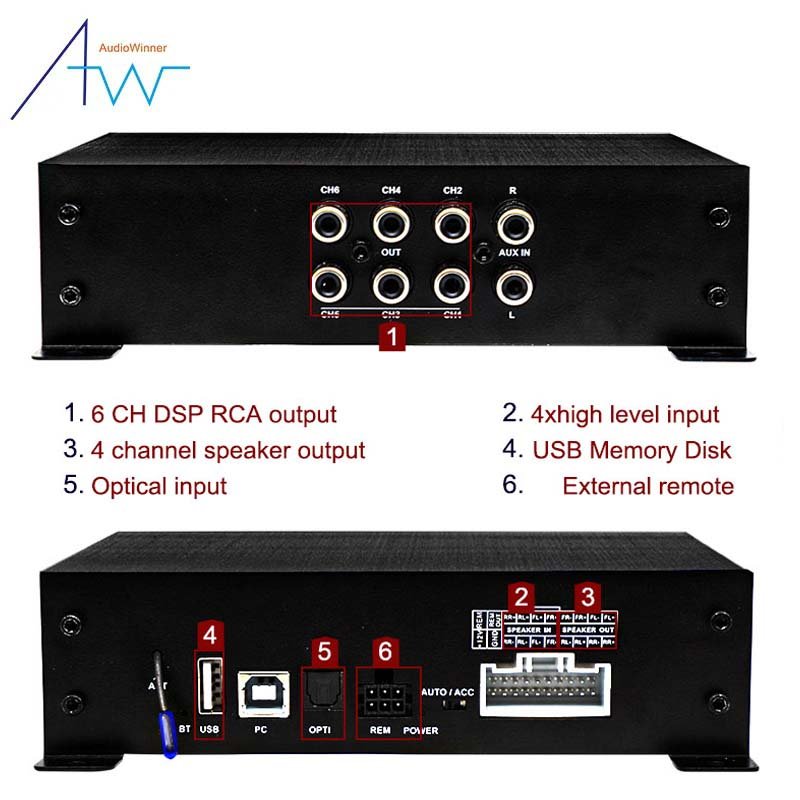 AudioWinner E46.4A USA Market Car Audio Amplifier Processor 4 Channel DSP Car Amplifier for Android Big Screen