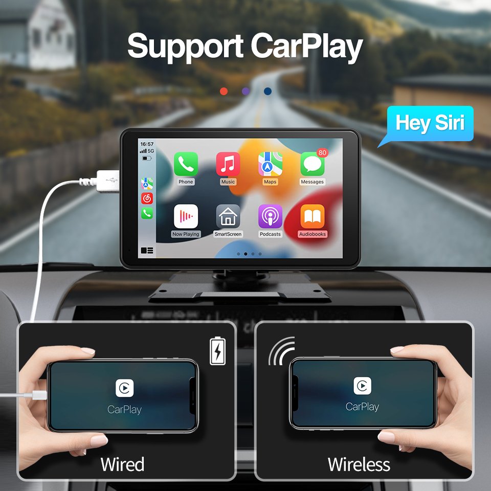 JMC 7Inch Portable Car Radio Linux System BT Wireless Android Auto CarPlay Multimedia CarPlay Monitor IPS Touch Screen