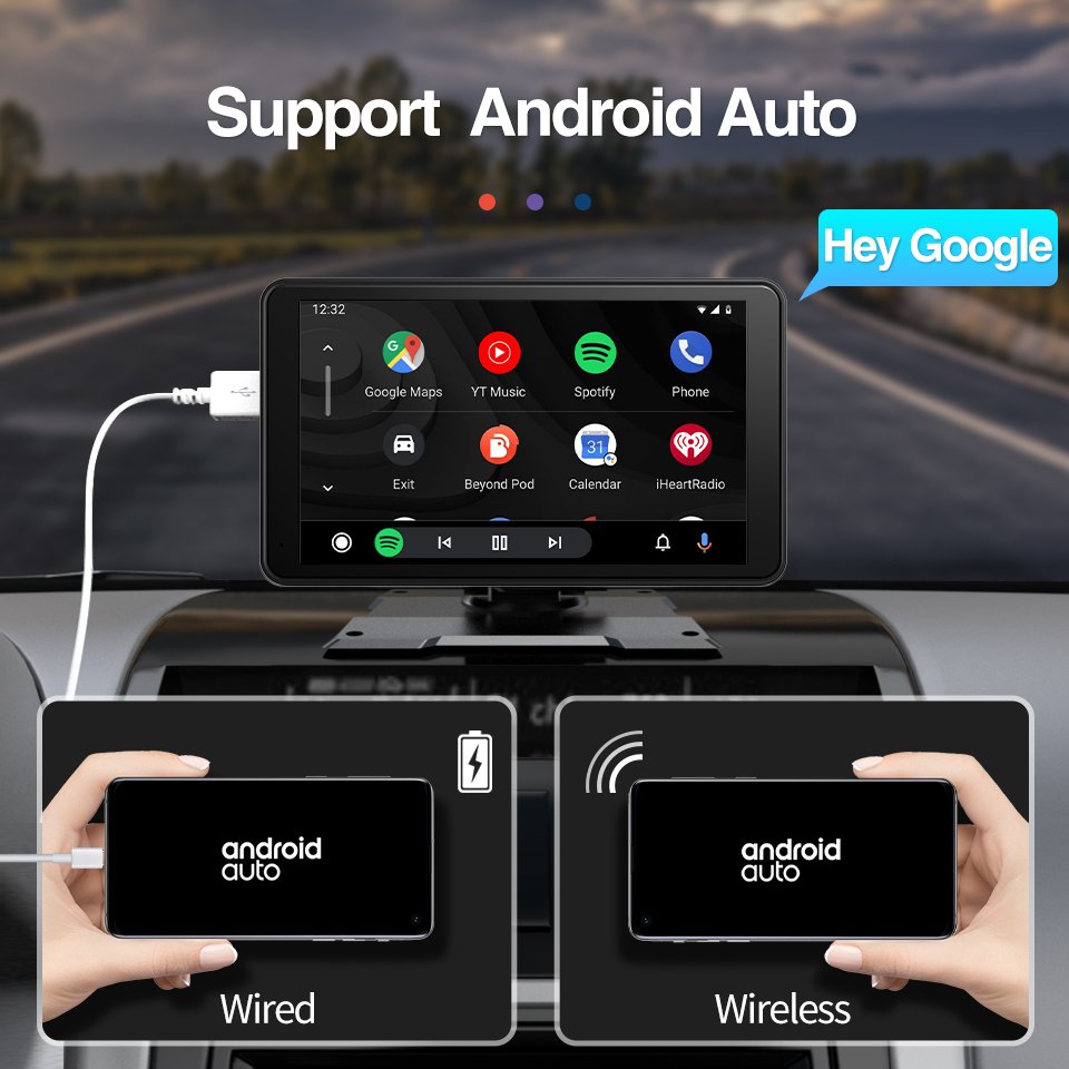 JMC 7Inch Portable Car Radio Linux System BT Wireless Android Auto CarPlay Multimedia CarPlay Monitor IPS Touch Screen