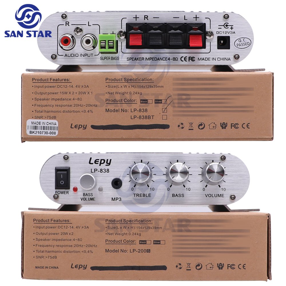 Lepy LP-838 Mini HiFi 2.1 Car Integrated Stereo Audio Amplifier