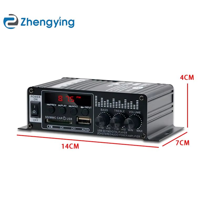 Universal 12V Stereo Amplifier for Car and Home - 2 Channel Audio Power Amp with USB SD Playback and FM Tuner