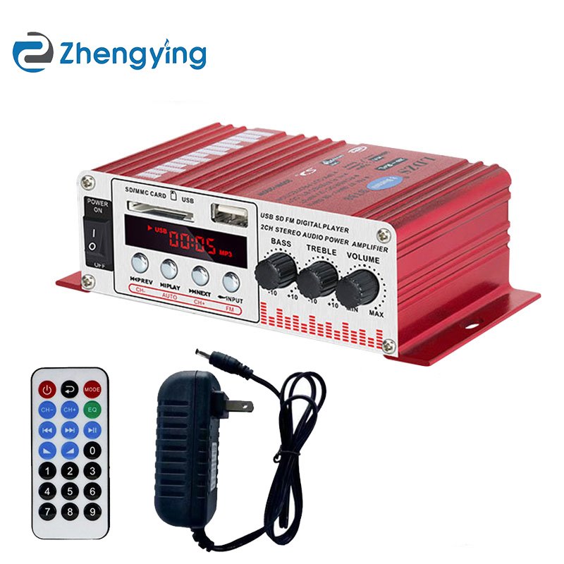 Universal 12V Stereo Amplifier for Car and Home - 2 Channel Audio Power Amp with USB SD Playback and FM Tuner