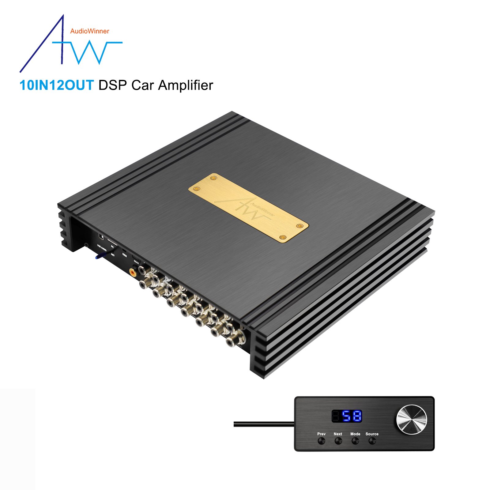 AudioWinner T1012.12M DSP Amp Processor Car Audio Amplifier USA Market Classd 9-16v with Multi 12CH Class AB//D Amplifier <1%