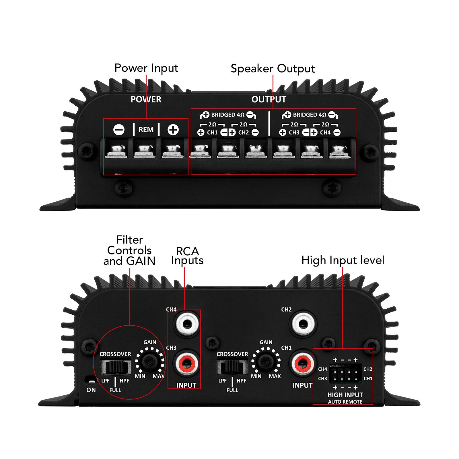 Taramps TS 400x4 Black with Automatic High Level Input 400 Watts RMS 2 Ohms 4 Channels Full Range Car Audio Amplifier System