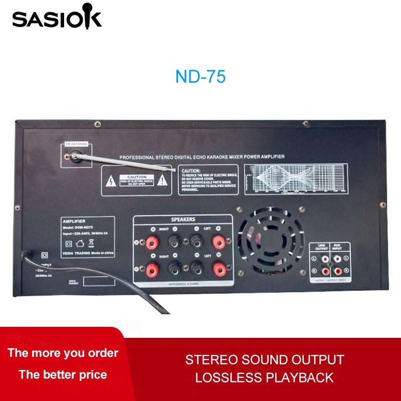 Max 800W High Power 6-Mic Input ND-75 HIFI Around Sound Karaoke Amplifier with BT/USB/SD/MMC/AUX/MP3 & FM Radio Functions.