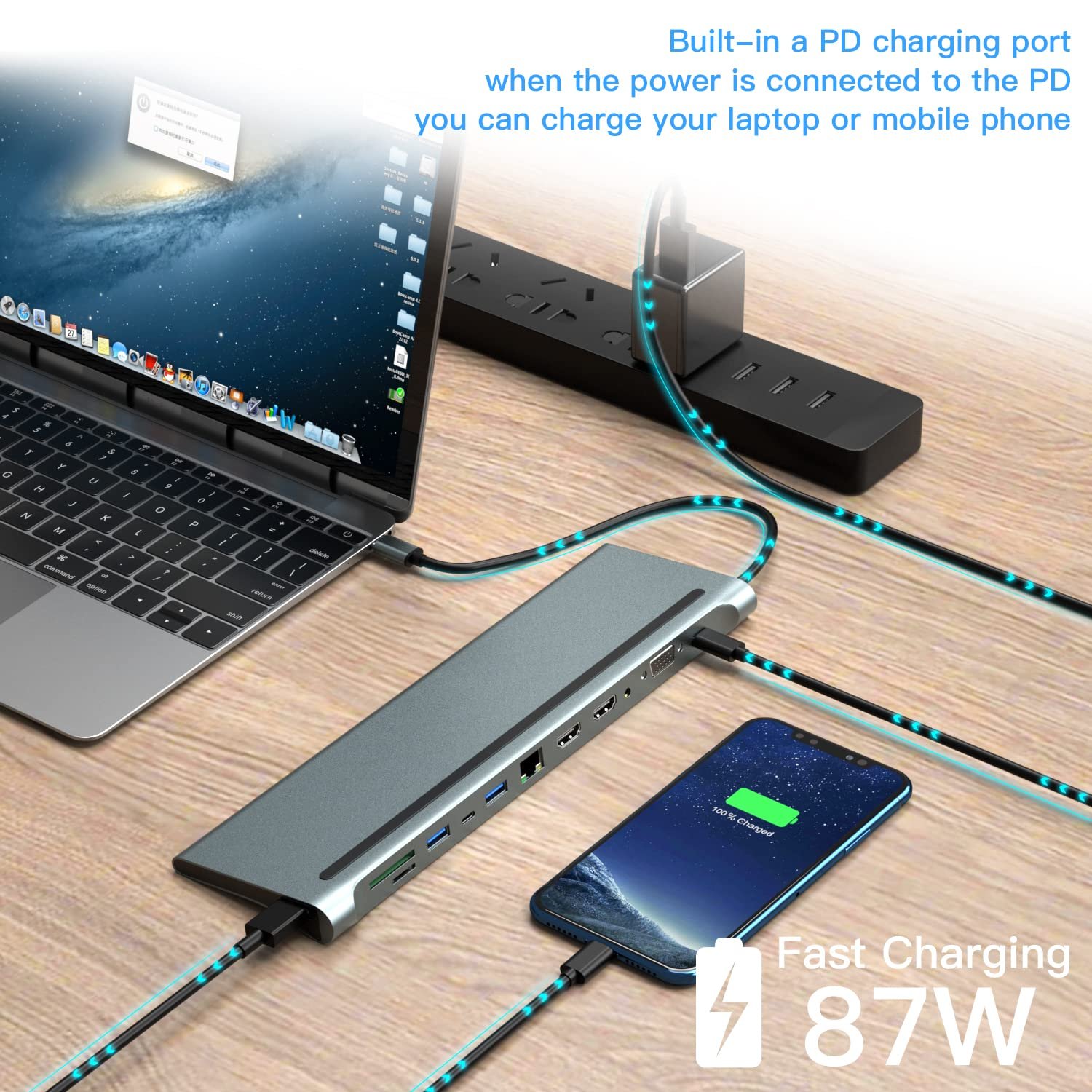 12 in 1 Hub Type C to HDTV VGA Adapter RJ45 Lan Ethernet SD TF PD USB3.0 3.5mm Jack Audio Video USB c Hub Computer Accessories