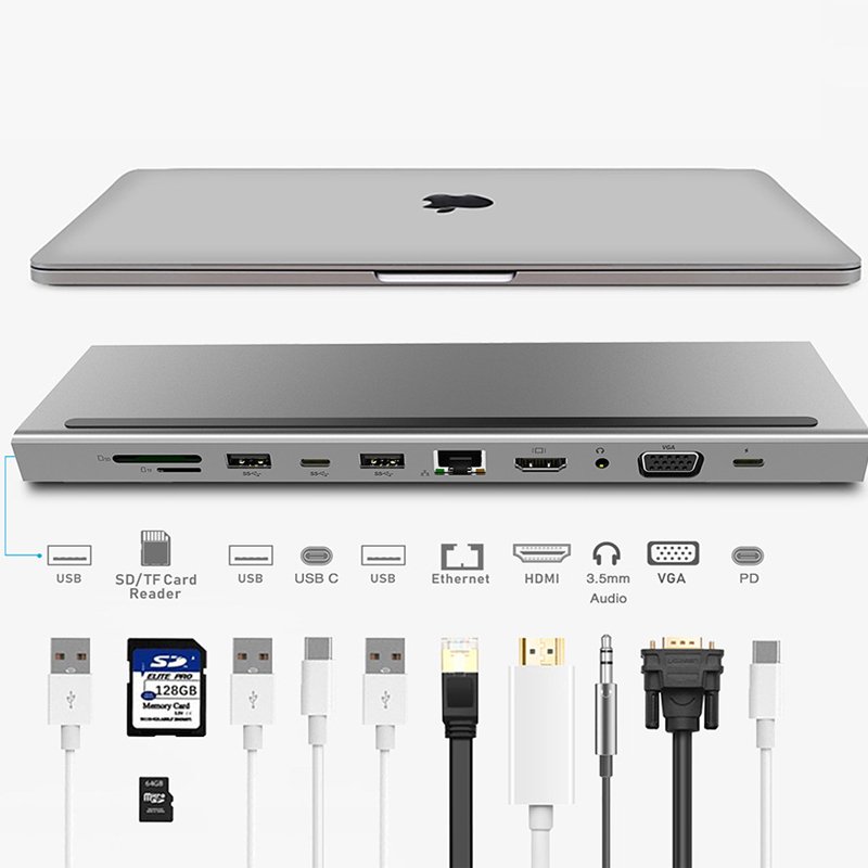 12 in 1 Hub Type C to HDTV VGA Adapter RJ45 Lan Ethernet SD TF PD USB3.0 3.5mm Jack Audio Video USB c Hub Computer Accessories