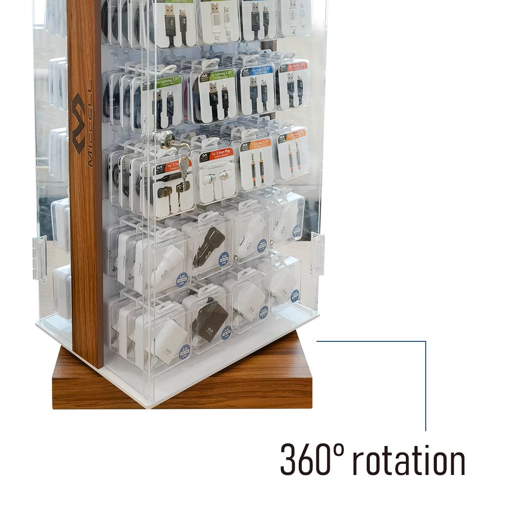 High Quality wooden Mobile phone Accessories Display USB charger,car charger, cables, Audio cable Wooden Display Stand