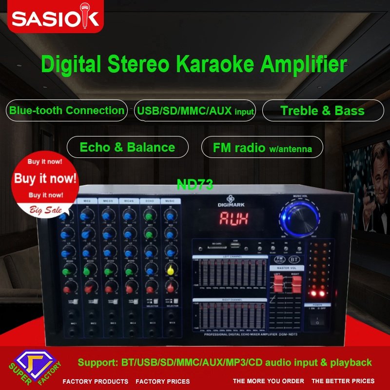 ND73 700W 20-band EQ Mic Echo BT/USB/SD/MMC/AUX/MP3/CD Audio Input Stereo Blue-tooth Karaoke Amplifier Speaker Professional FM.